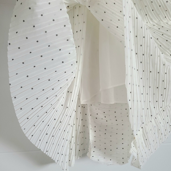 FRAME Ruched Tie-Neck Polka-Dot Midi Dress, White | Black, Medium, NWT - Picture 8 of 16